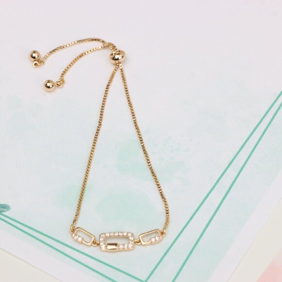 Elegant Rose Gold Adjustable Bracelet with Sparkling Rectangle Charms, XPAB0632 - Picture 2 of 12